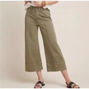 Anthropologie Wide Leg High Rise Pintuck Chino Pants Pockets Olive Size 4 Ae21
